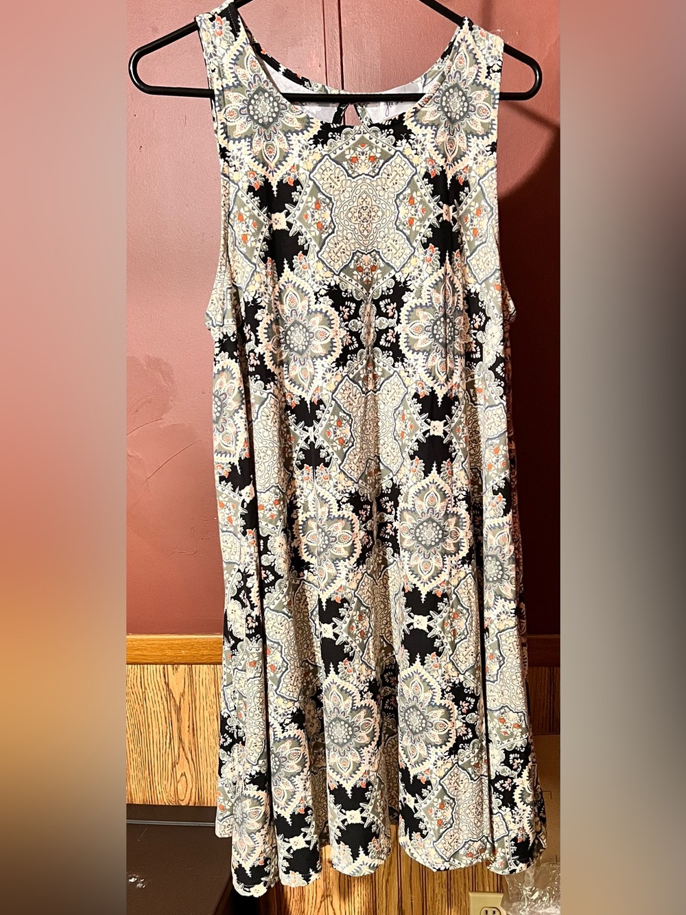 just be Black and Cream Printed Sleeveless Swing Dress